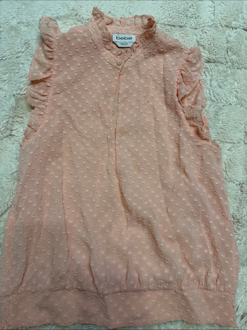 bebe Peach Ruffle Swiss-Dot Sleeveless Top